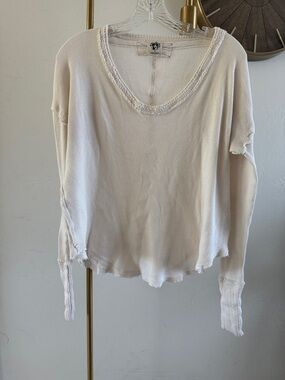 We The Free White Cotton Scoop Neck Long Sleeve Top Small Free People